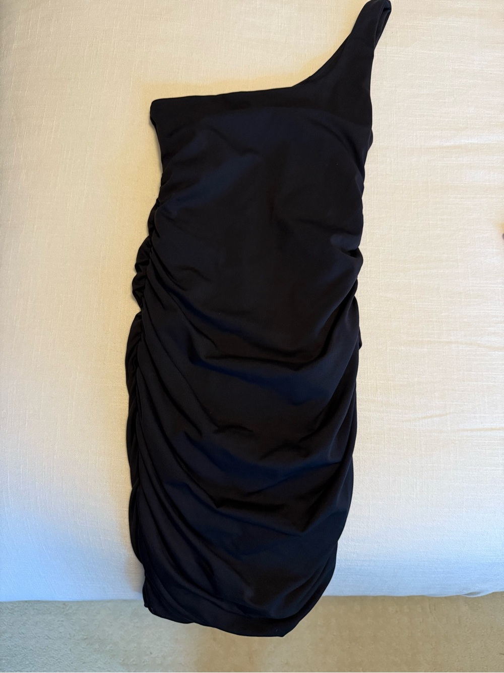 Babaton One-Shoulder Black Ruched Cocktail Dress